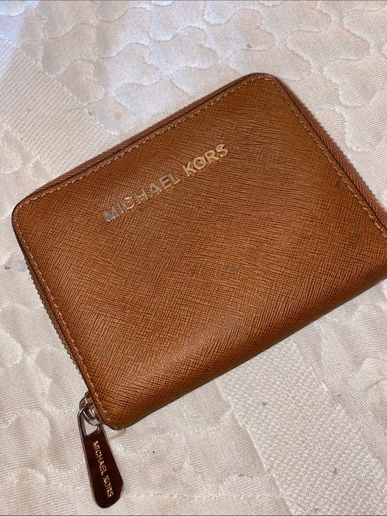 Michael Kors Handbags - Michael Kors Cognac Saffiano Zip Wallet with Gold Logo